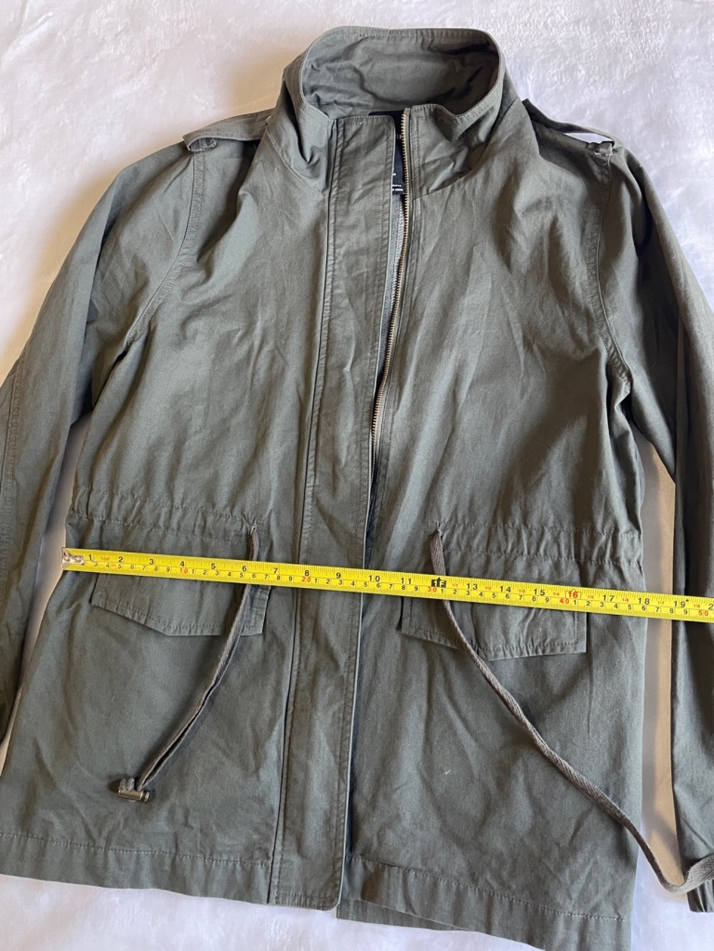 NWOT Forever 21 Olive Green Utility Jacket Military Style Pockets Waist String - Picture 6 of 7